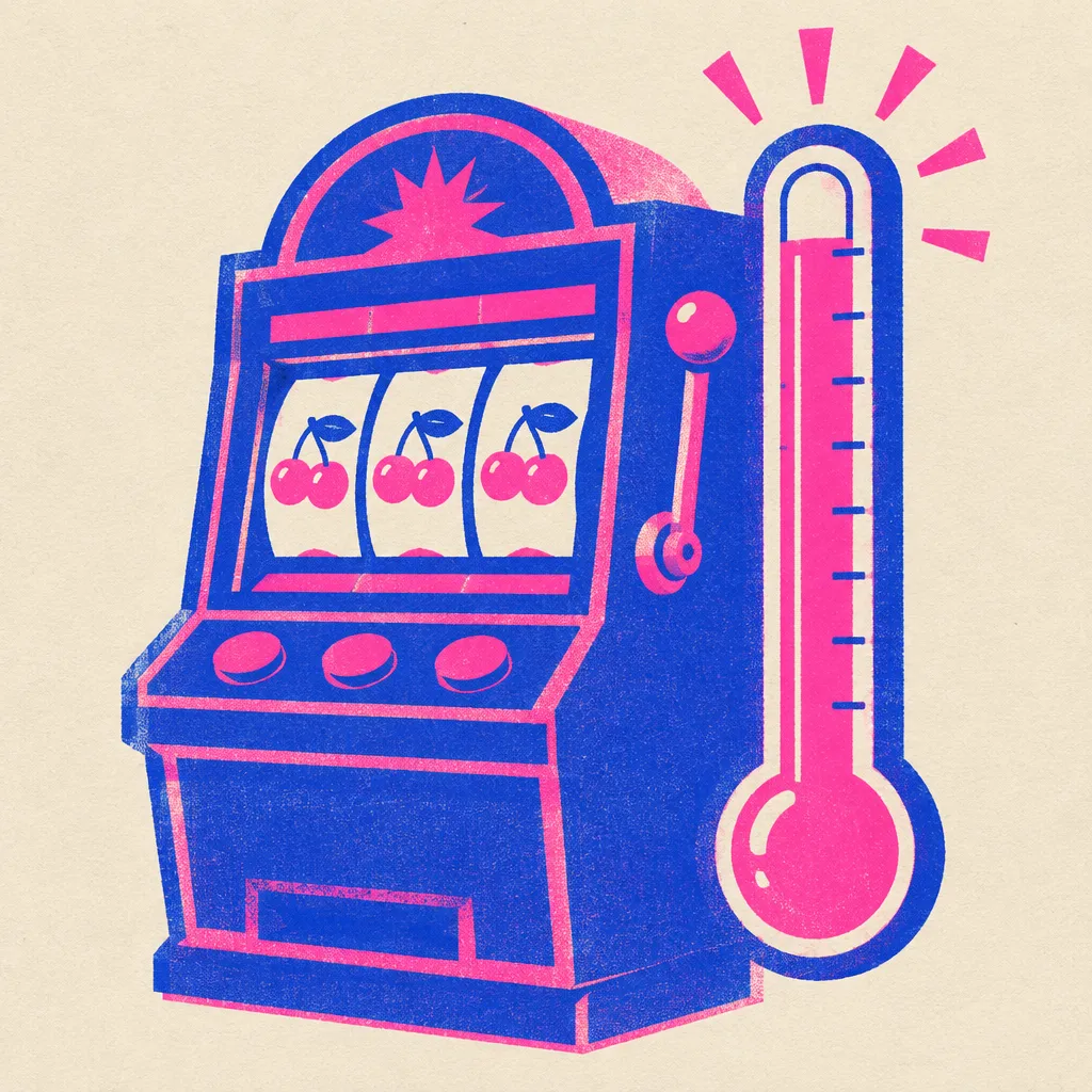 Spelautomat med en termometer vid sidan som visar en hög nivå