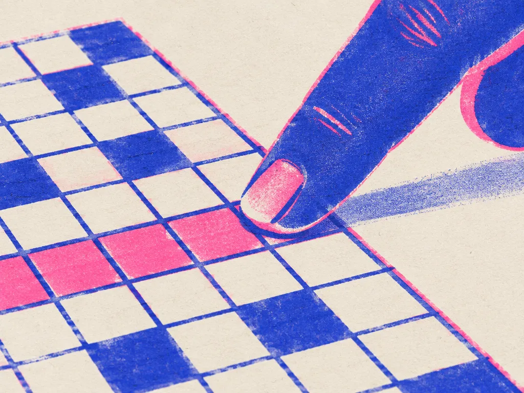 Ett finger följer en rad rutor i ett sudoku på papper