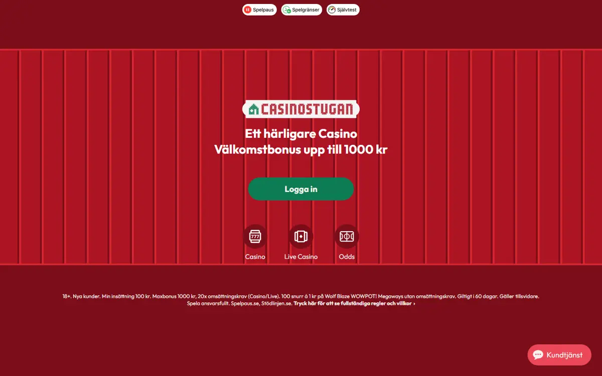 Startsidan hos Casinostugan