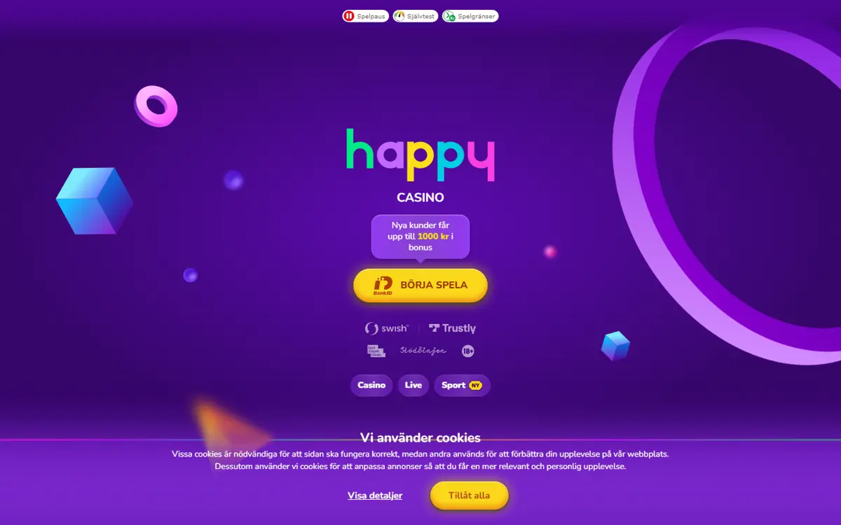 Startsidan hos Happy Casino