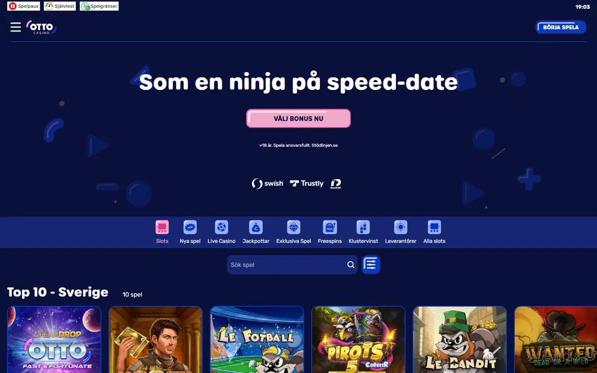 Startsidan hos Otto Casino
