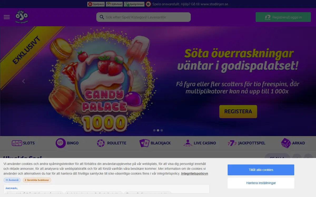 Startsidan hos PlayOJO