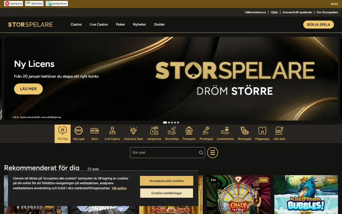 Startsidan hos Storspelare
